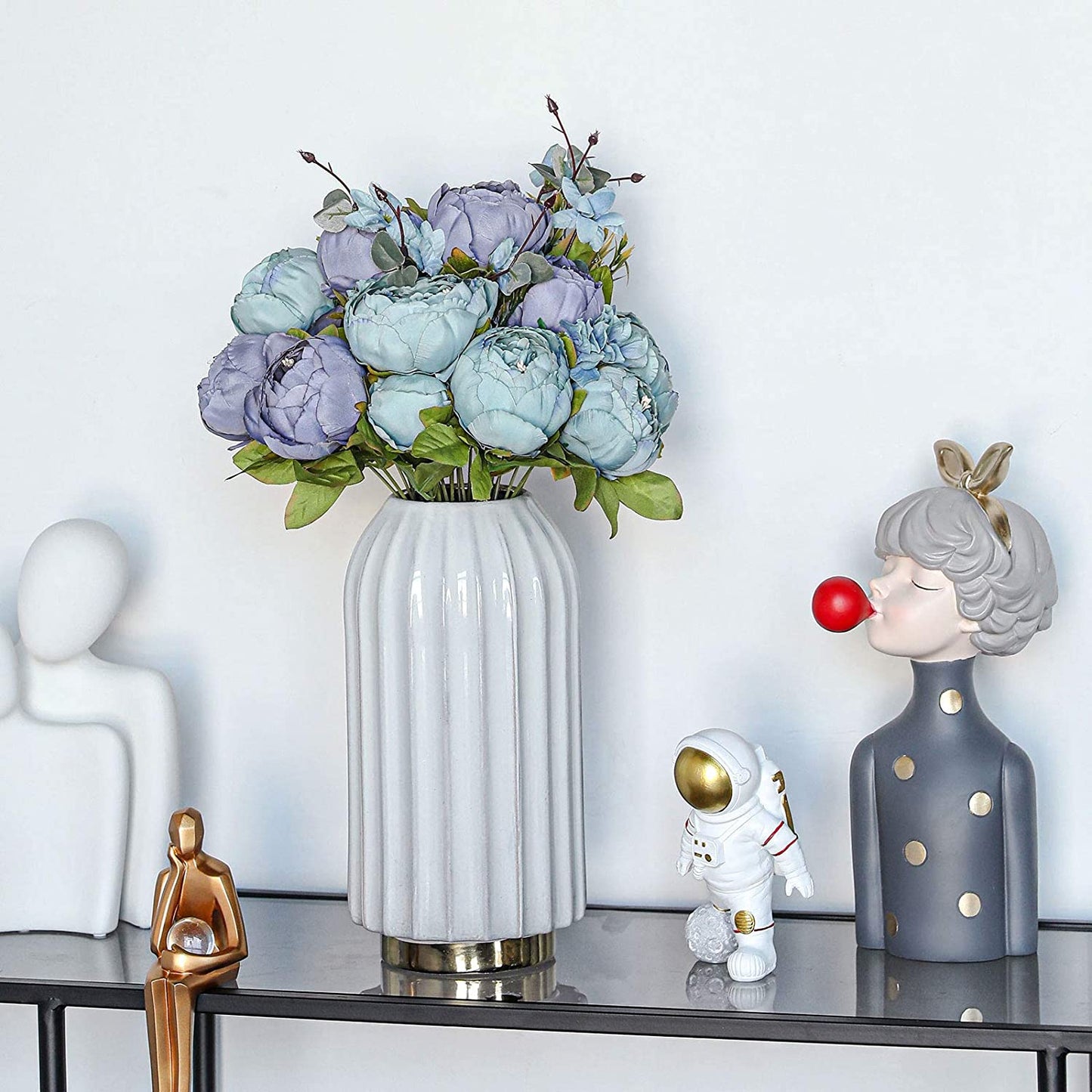 Artificial Peony Silk Flowers Blue