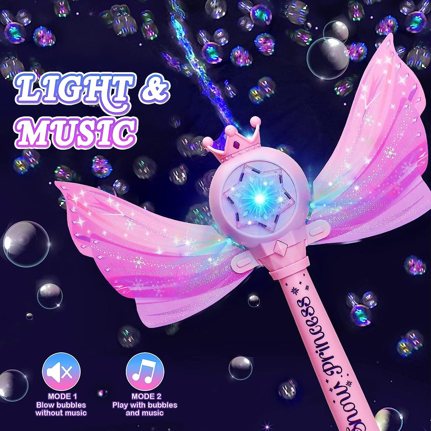 Pink Princess Butterfly Magic Wand Bubble Machine