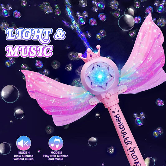 Pink Princess Butterfly Magic Wand Bubble Machine