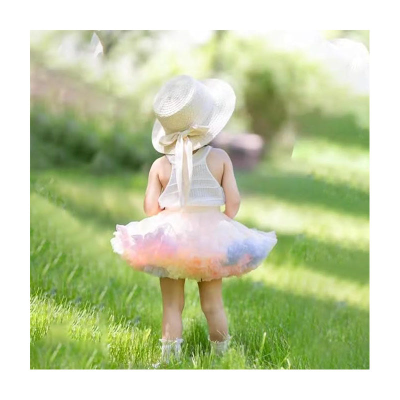 Girls Reversible Tutu Skirt Mesh Tulle Layered Puffy Petticoat Blue S/M