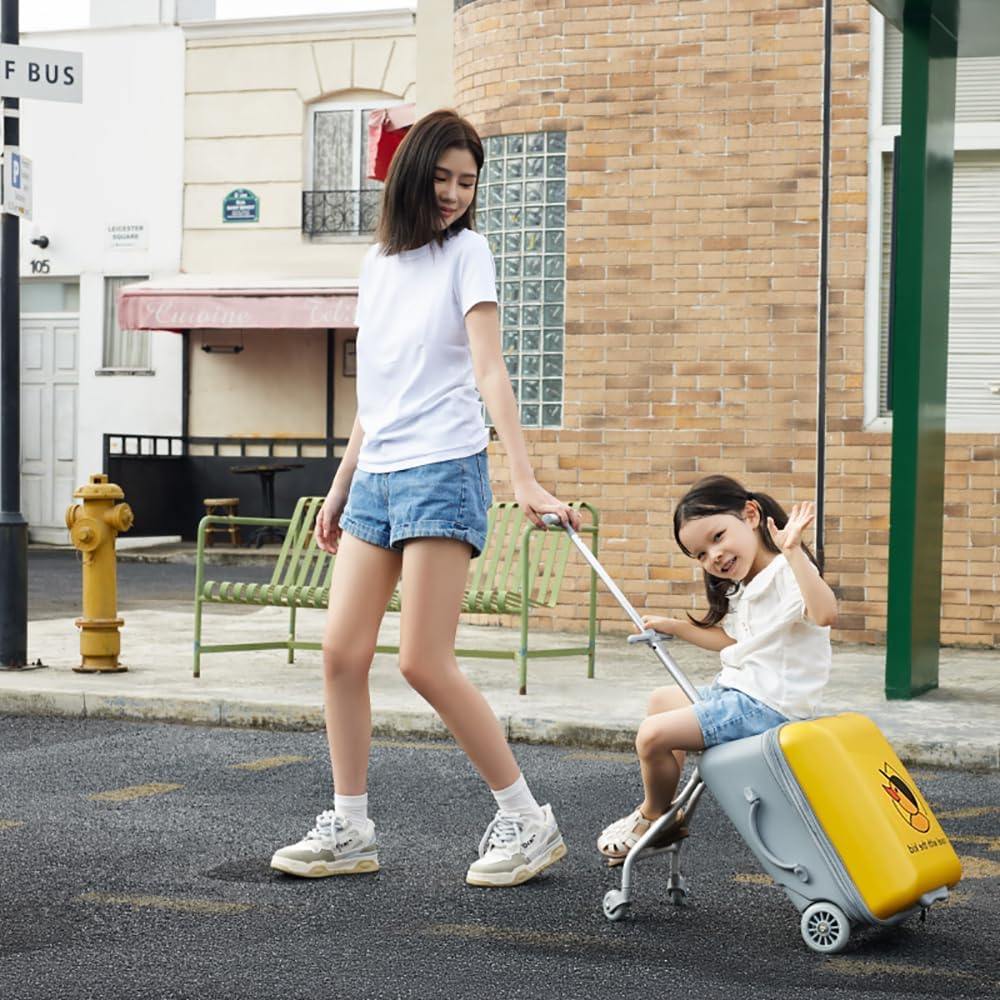 2 in 1 Rolling Luggage Case for Kids, Expandable Carry-on Suitcase with Baby Stroller for 3-10 Years Toddler Infant Yellow