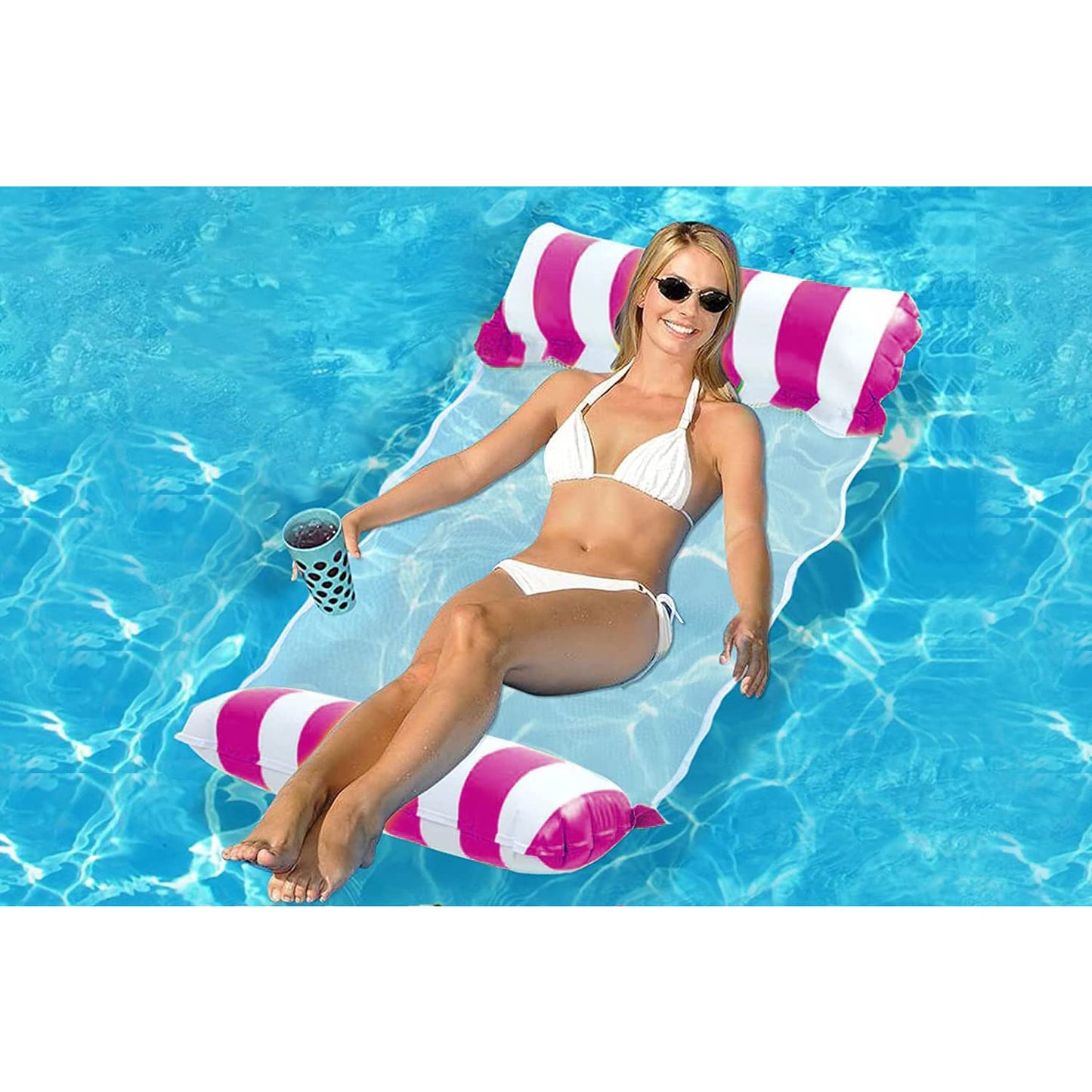 Inflatable Pool Water Float Hammock Lounger Pool Hammock Float - Pink & White