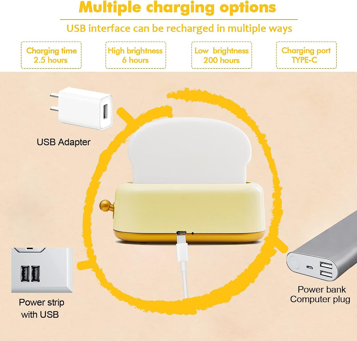 Night Light Toast Bread LED Night Lamp USB Charging Light Bedroom Bedside Sleep Light