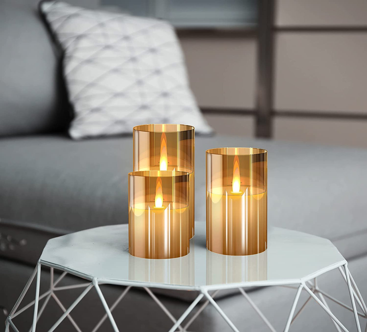 Flameless LED Tea Light Candles Battery Powered 3pcs Gold