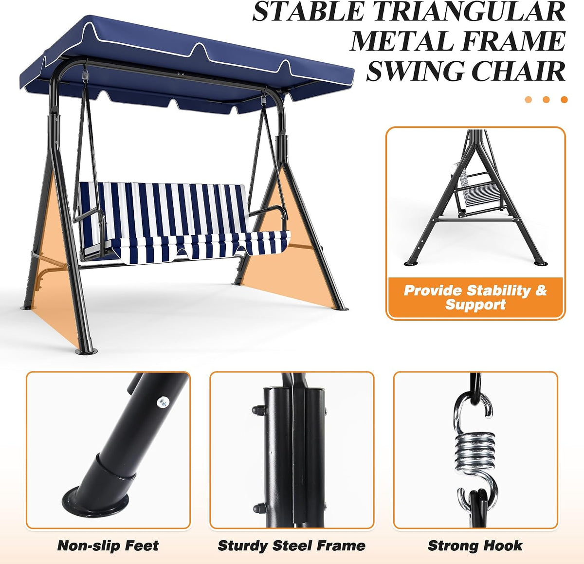 Outdoor Three-Seater Swing Chair - Blue