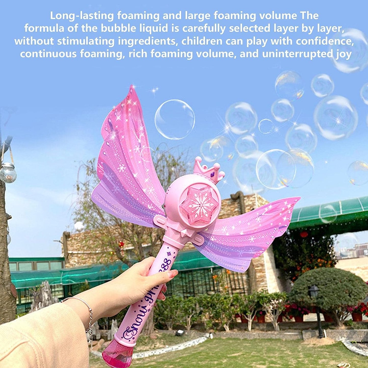 Pink Princess Butterfly Magic Wand Bubble Machine