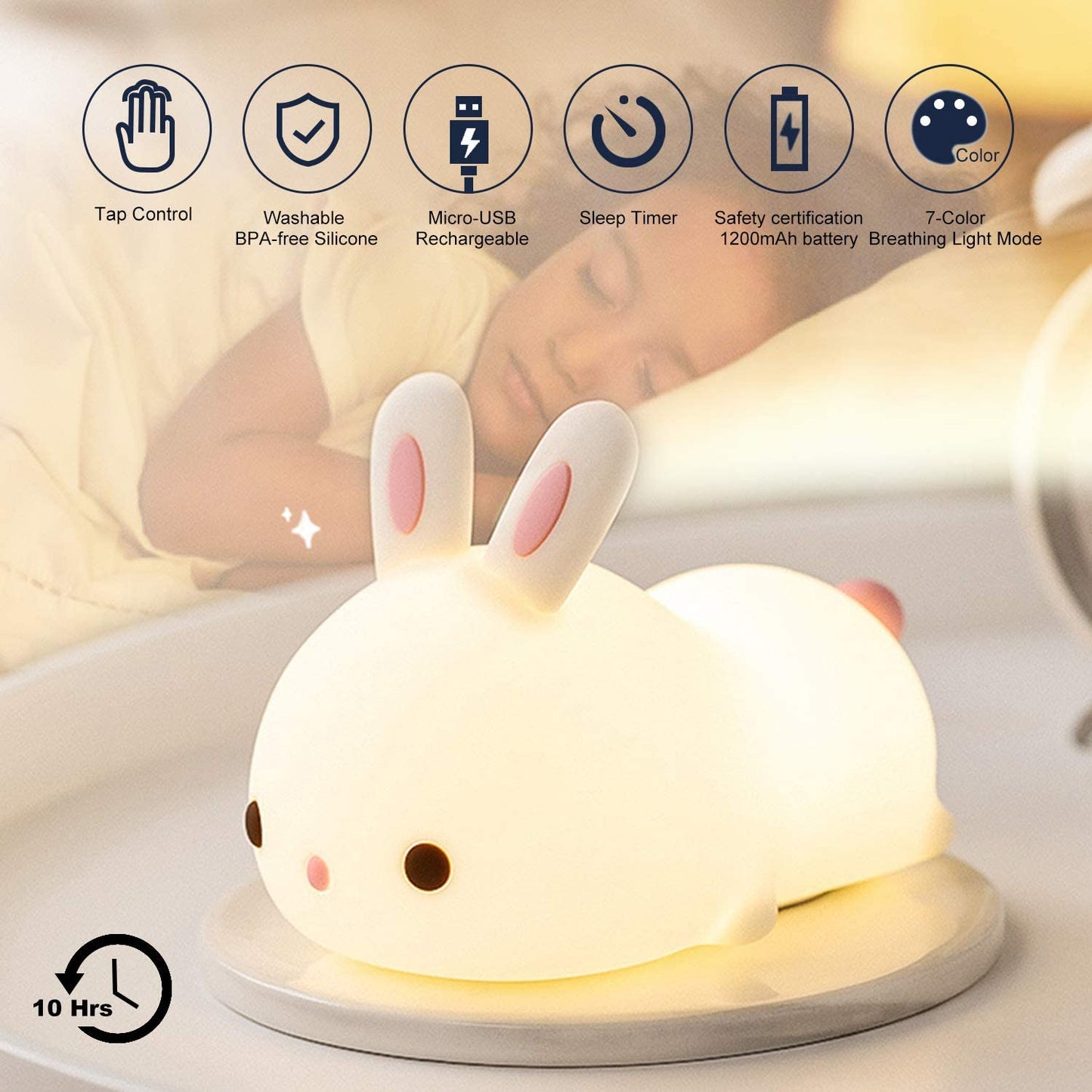 Night Light Tapping Rechargeable Night Light Sleeping Lights Bunny