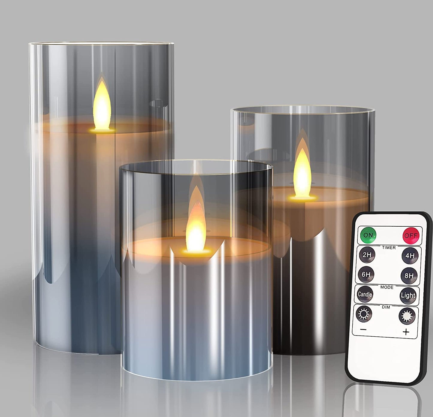 Flameless LED Tea Light Candles Battery Powered 3pcs Gray