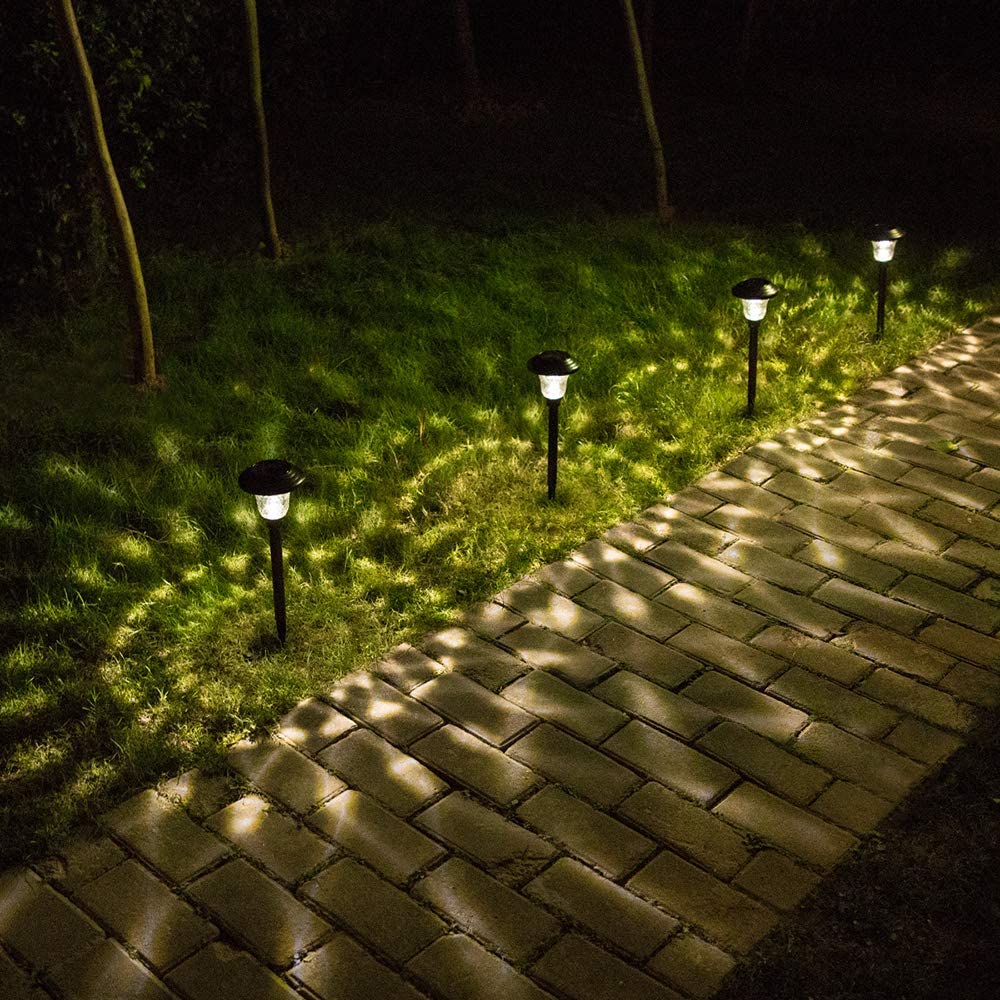 SOLAR PATH LIGHT GLASS STEEL Light BLACK 4 Pack