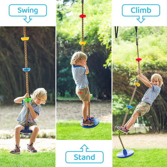 Climbing Rope Tree Swing with Platforms and Disc Swings Seat Playground Swingset Blue