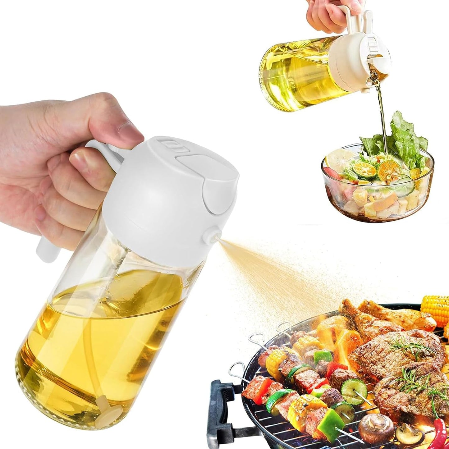 Dual-Function Oil Spray Bottle for Cooking 470ml White