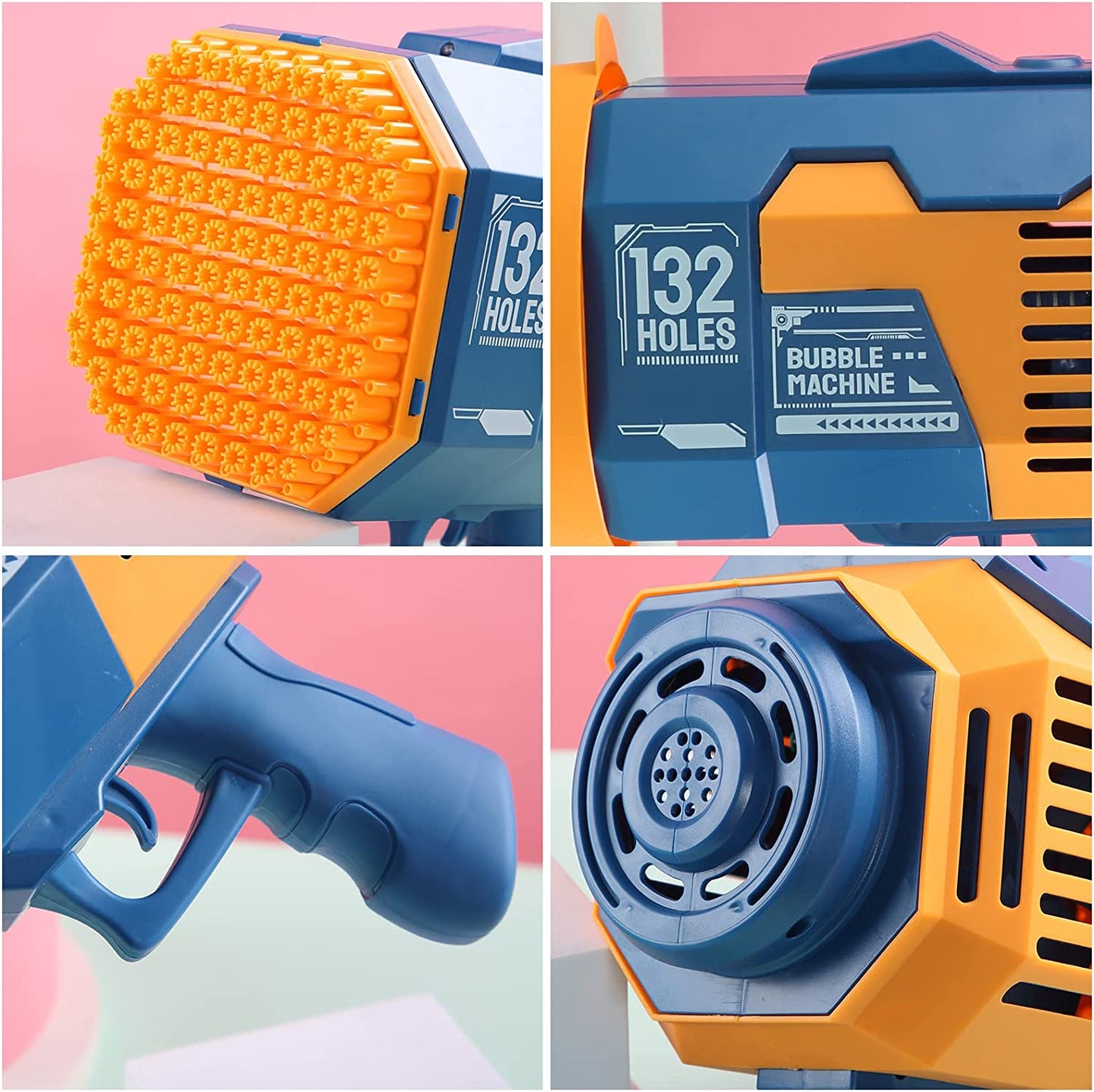 132 Holes Bubble Rocket Launcher with Lights - Blue