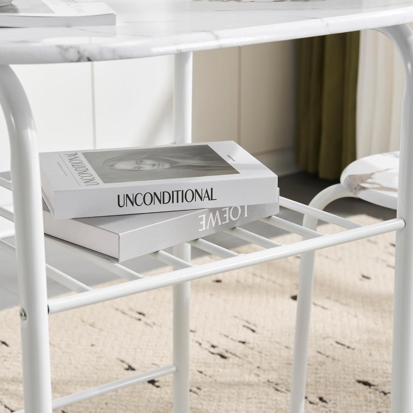 3PCS Dining Set, Dinning Table Chair, Compact Table and 2 Chairs Set White Marble