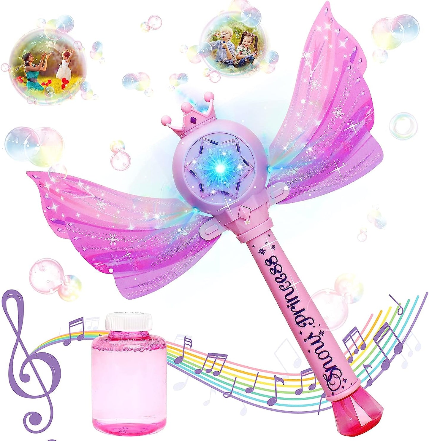Pink Princess Butterfly Magic Wand Bubble Machine
