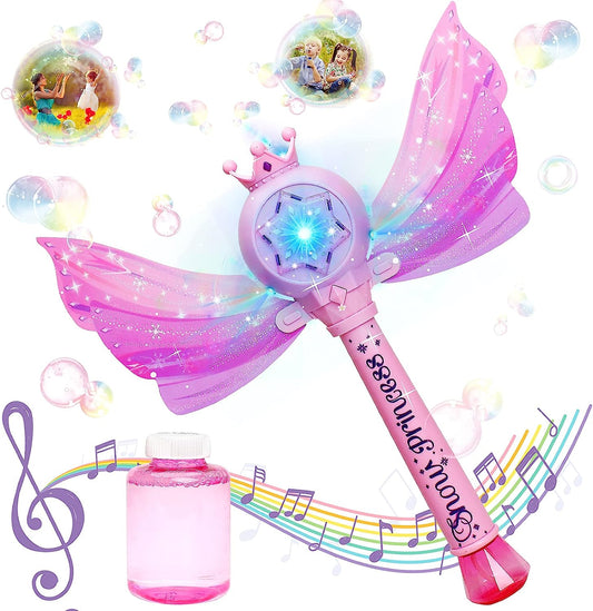 Pink Princess Butterfly Magic Wand Bubble Machine