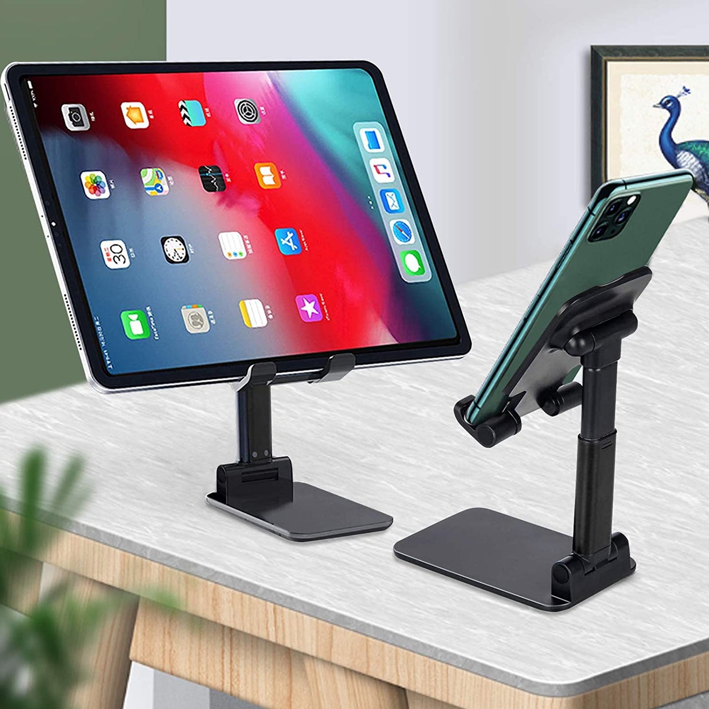 Foldable Angle Height Adjustable Desk Phone Tablet Holder - Black