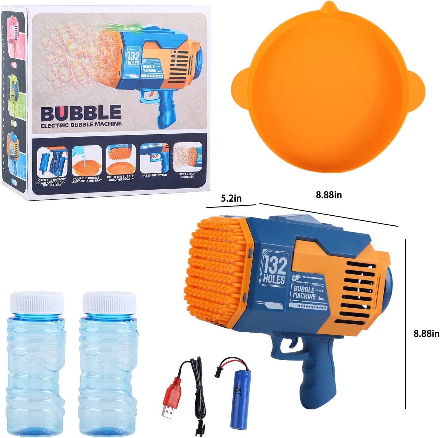 132 Holes Bubble Rocket Launcher with Lights - Blue