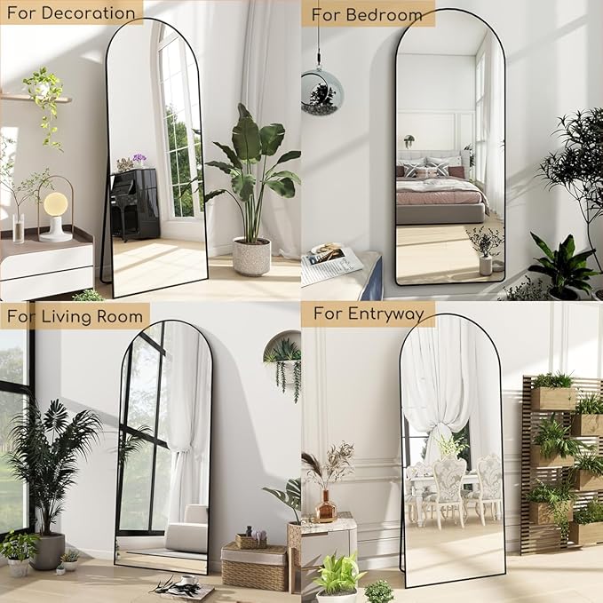 Semi Ellipse 165 cm Aluminum Frame Wall Mirrors Floor Mirror - Black