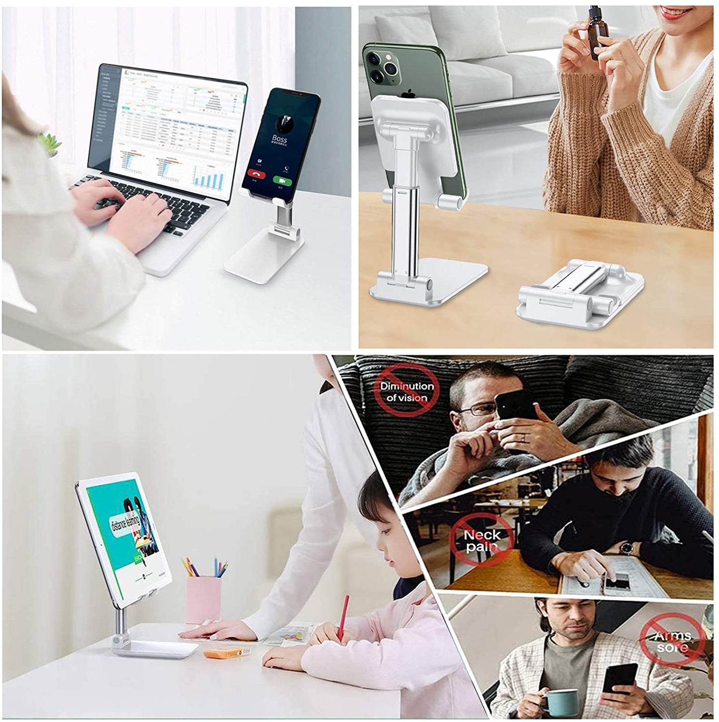 Foldable Angle Height Adjustable Desk Phone Tablet Holder White