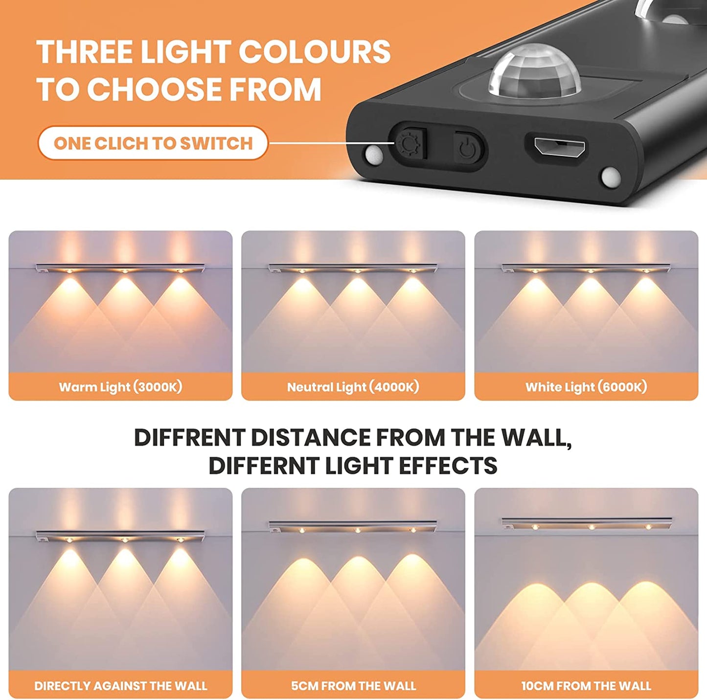 60cm LED Sensor Light Black Drawer Light