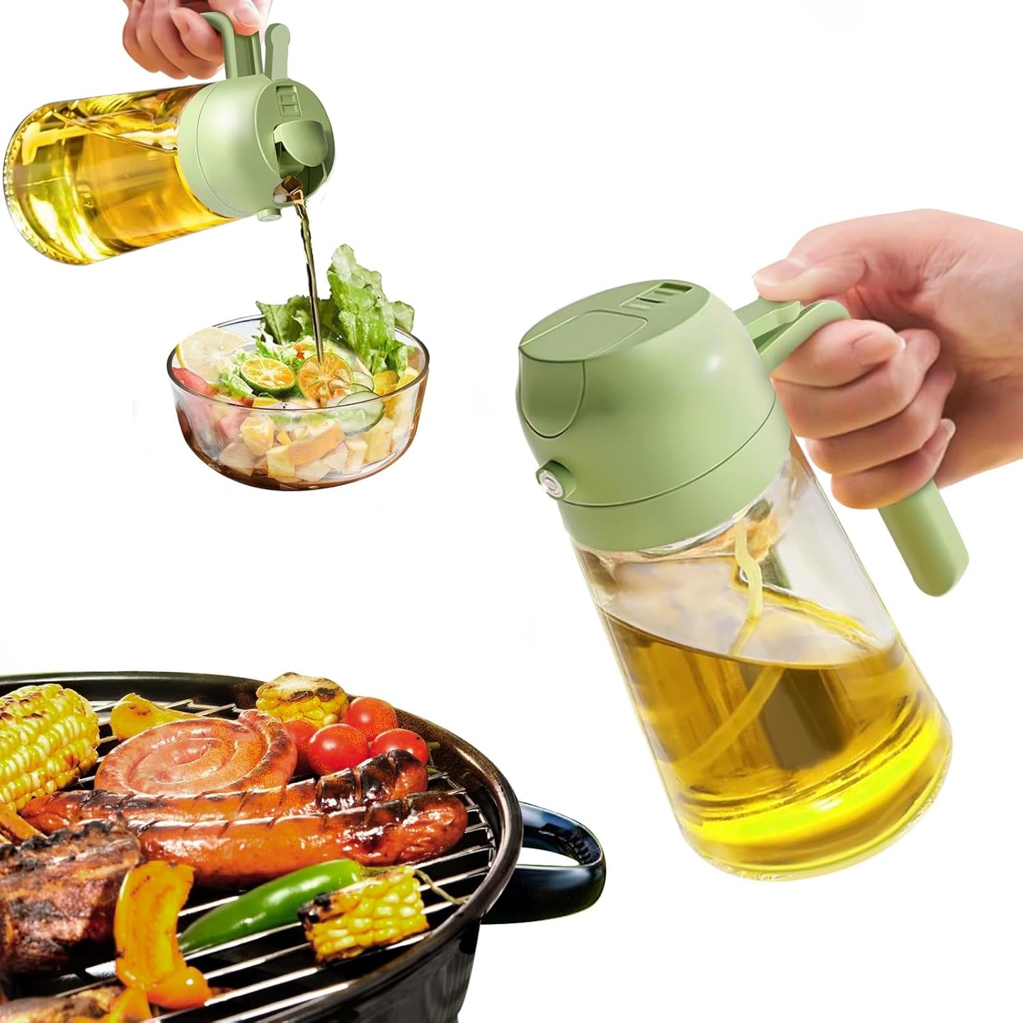 Dual-Function Oil Spray Bottle for Cooking 470ml Green