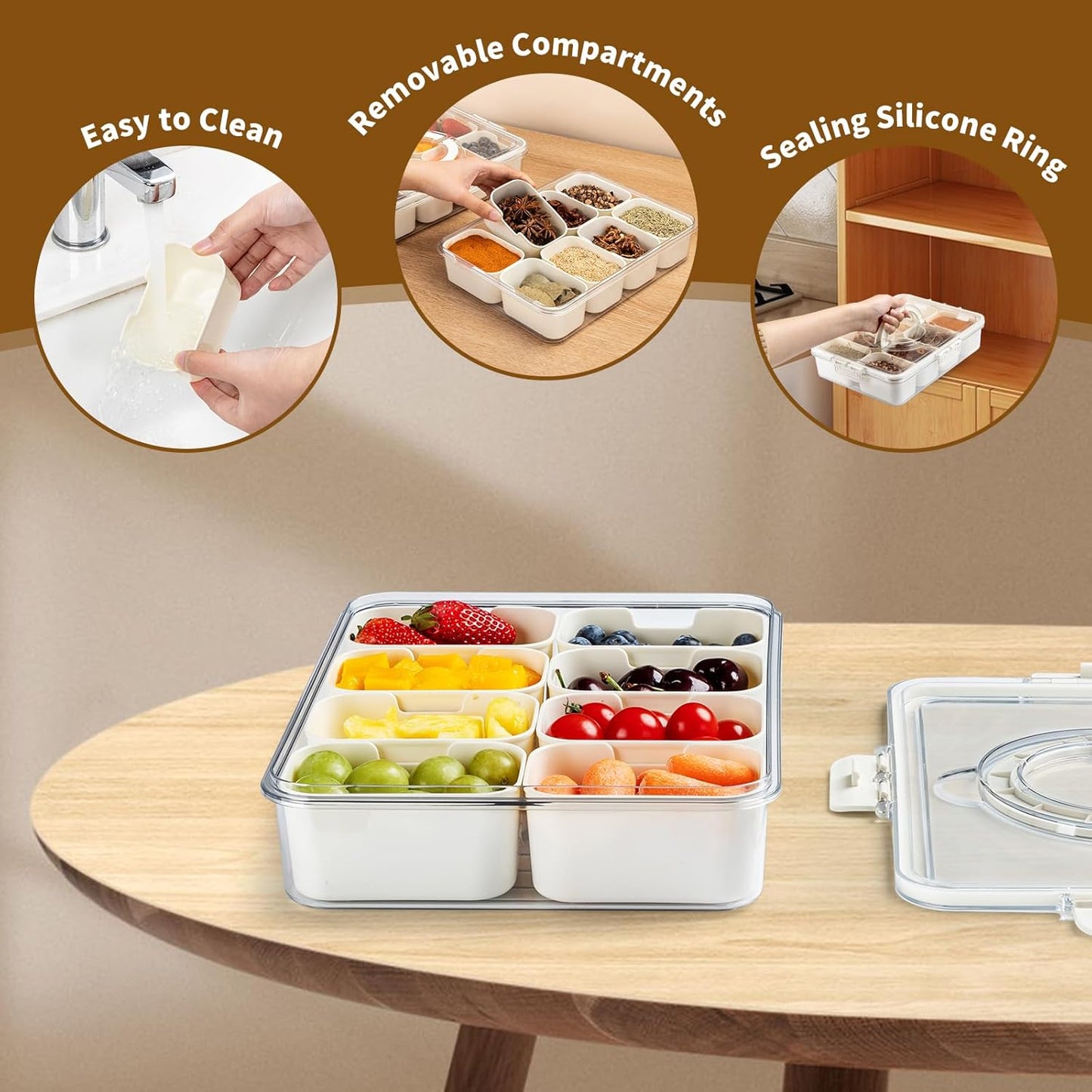 Snackle Box with Lid – 8-Compartment Charcuterie Tray Organizer