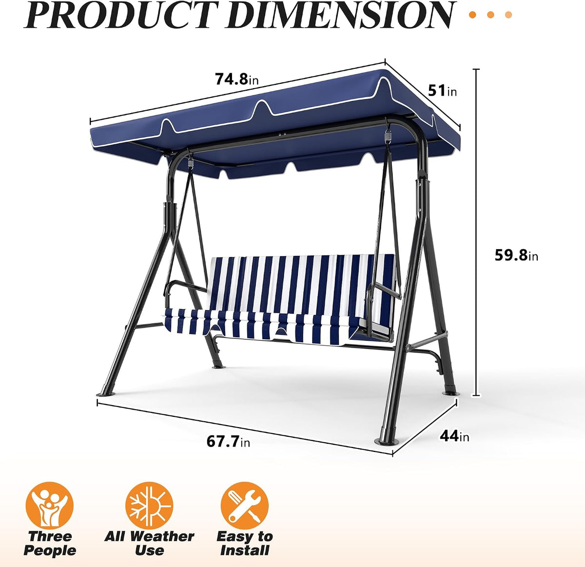 Outdoor Three-Seater Swing Chair - Blue