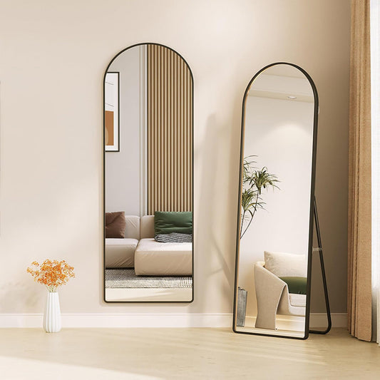 Semi Ellipse 165 cm Aluminum Frame Wall Mirrors Floor Mirror - Black