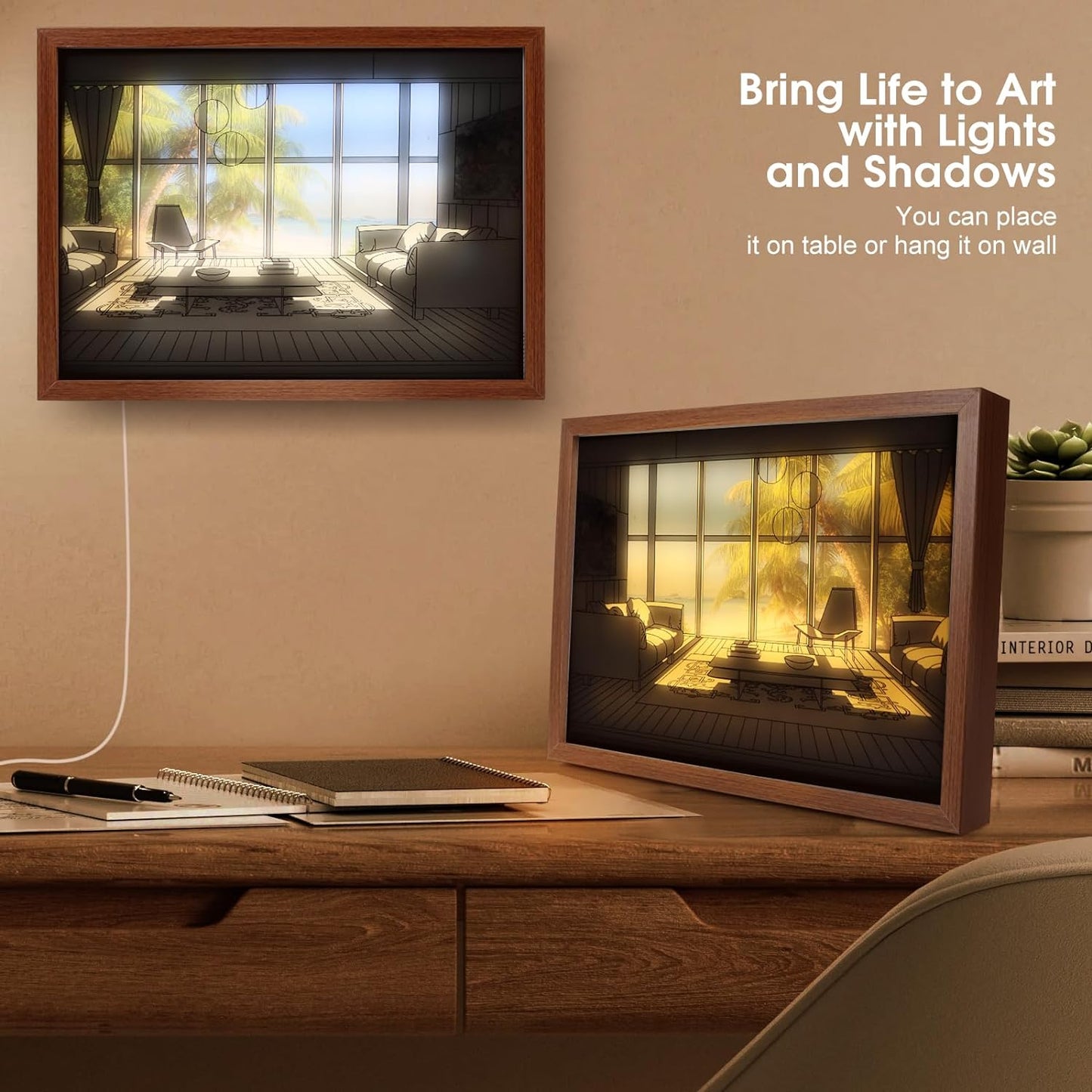 Lighting up Painting Decor Light Up Painting 3 Color Light Change Light up Photo Frame Wall Lamp - Beach