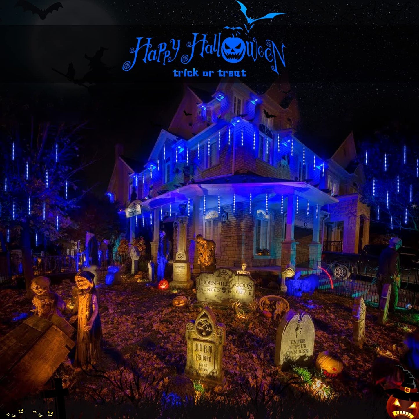 288 LED 8 Tubes Solar Meteor Shower Christmas Lights Outdoor - Blue