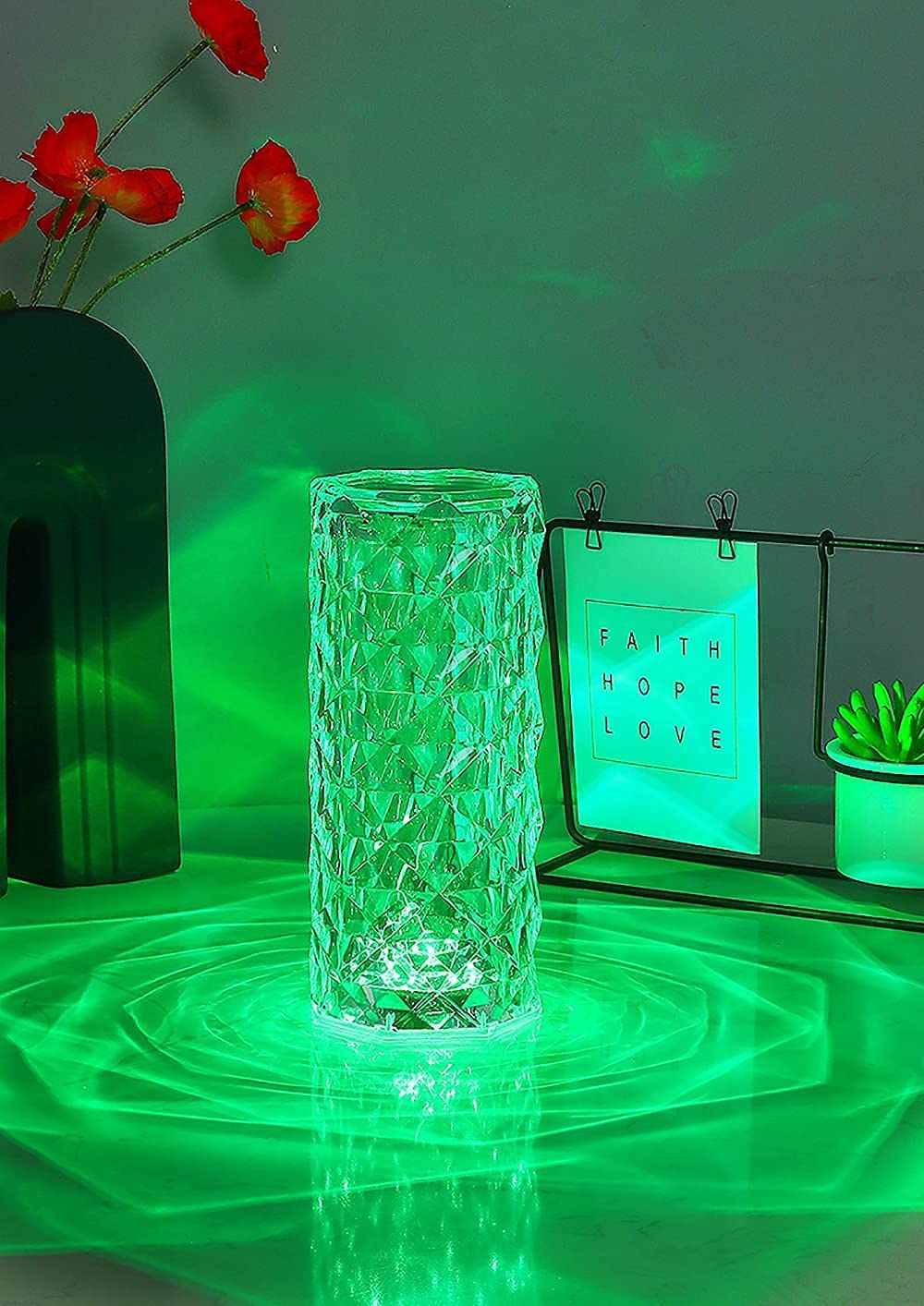 Crystal Lamp,16 Color Changing Rose Crystal Diamond Table Lamp,USB Rechargeable Touch Bedside Lamp Night Light with Remote Control
