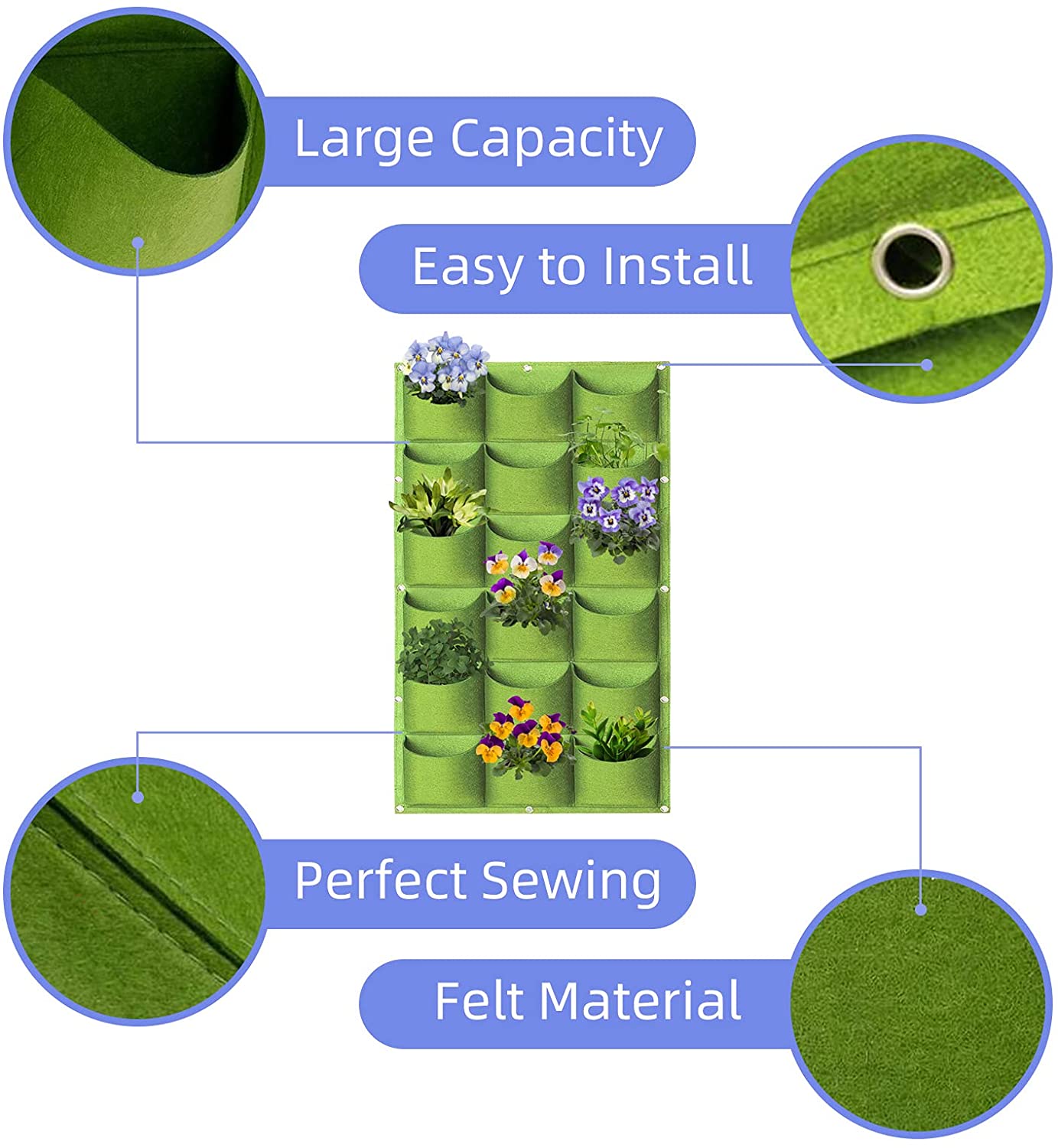 18 Pockets Hanging Planter Bags Vertical Wall Mounted Plant Planting Grow Bags