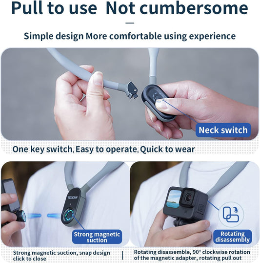 TELESIN Magnetic Neck Holder Mount for Go Pro Insta360 DJI Action Camera iPhone Android