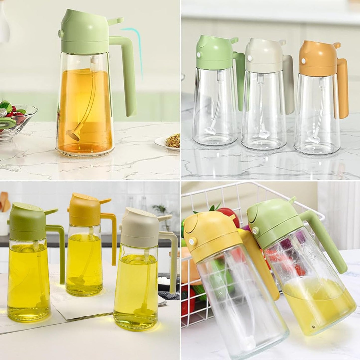 Dual-Function Oil Spray Bottle for Cooking 470ml Green