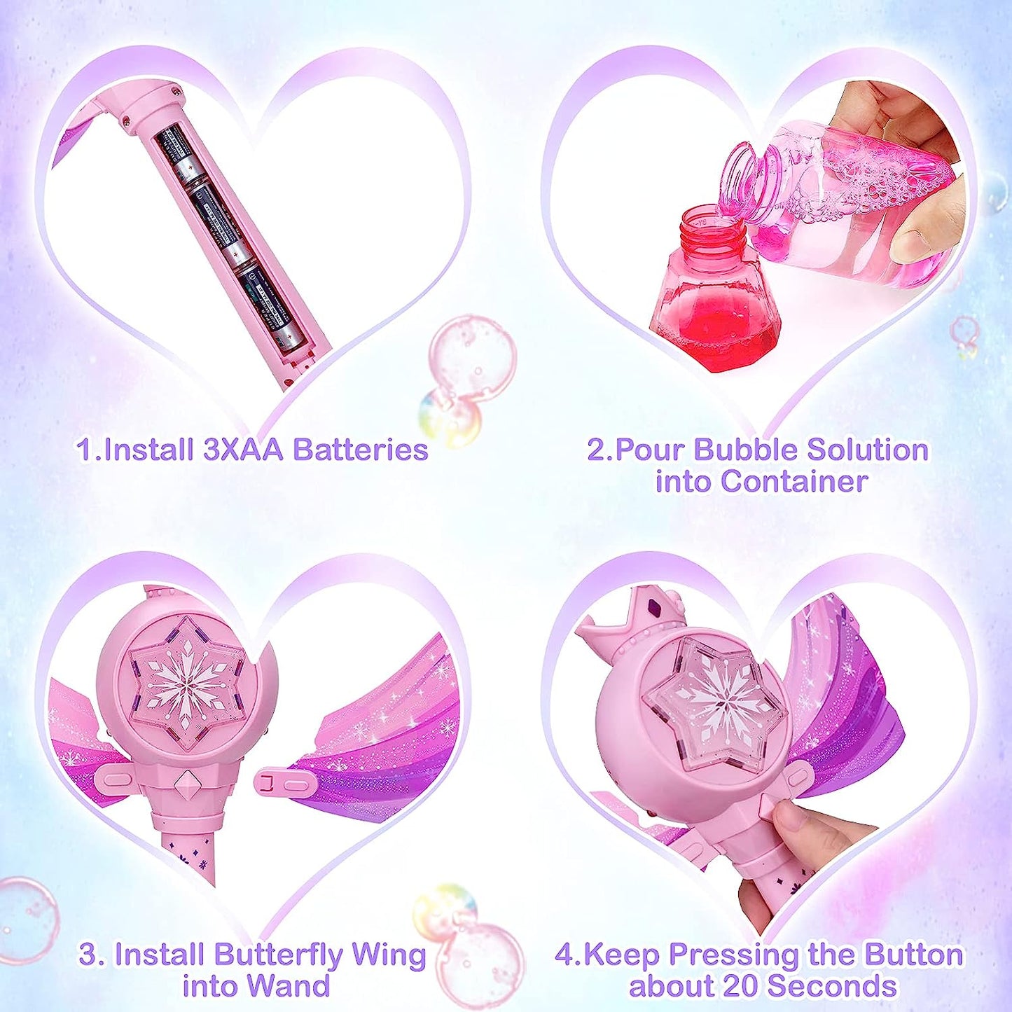 Pink Princess Butterfly Magic Wand Bubble Machine
