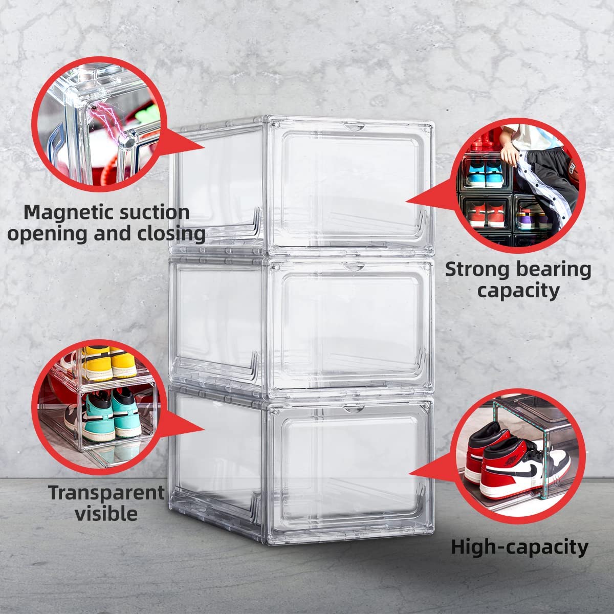 2 Pack Shoe Boxes for Display Shoes Sneakers Storage Clear (Front side open)