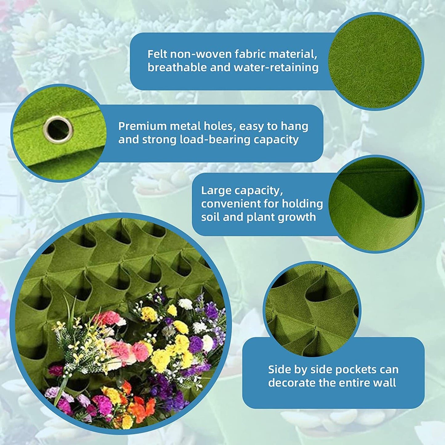 49 Pockets Hanging Planter Bags Vertical Wall Mounted Plant Planting Grow Bags