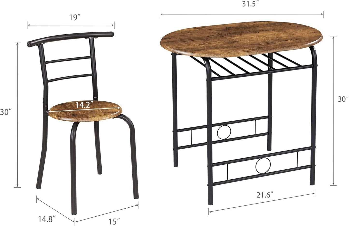3PCS Dining Set, Dinning Table Chair, Compact Table and 2 Chairs Set Brown