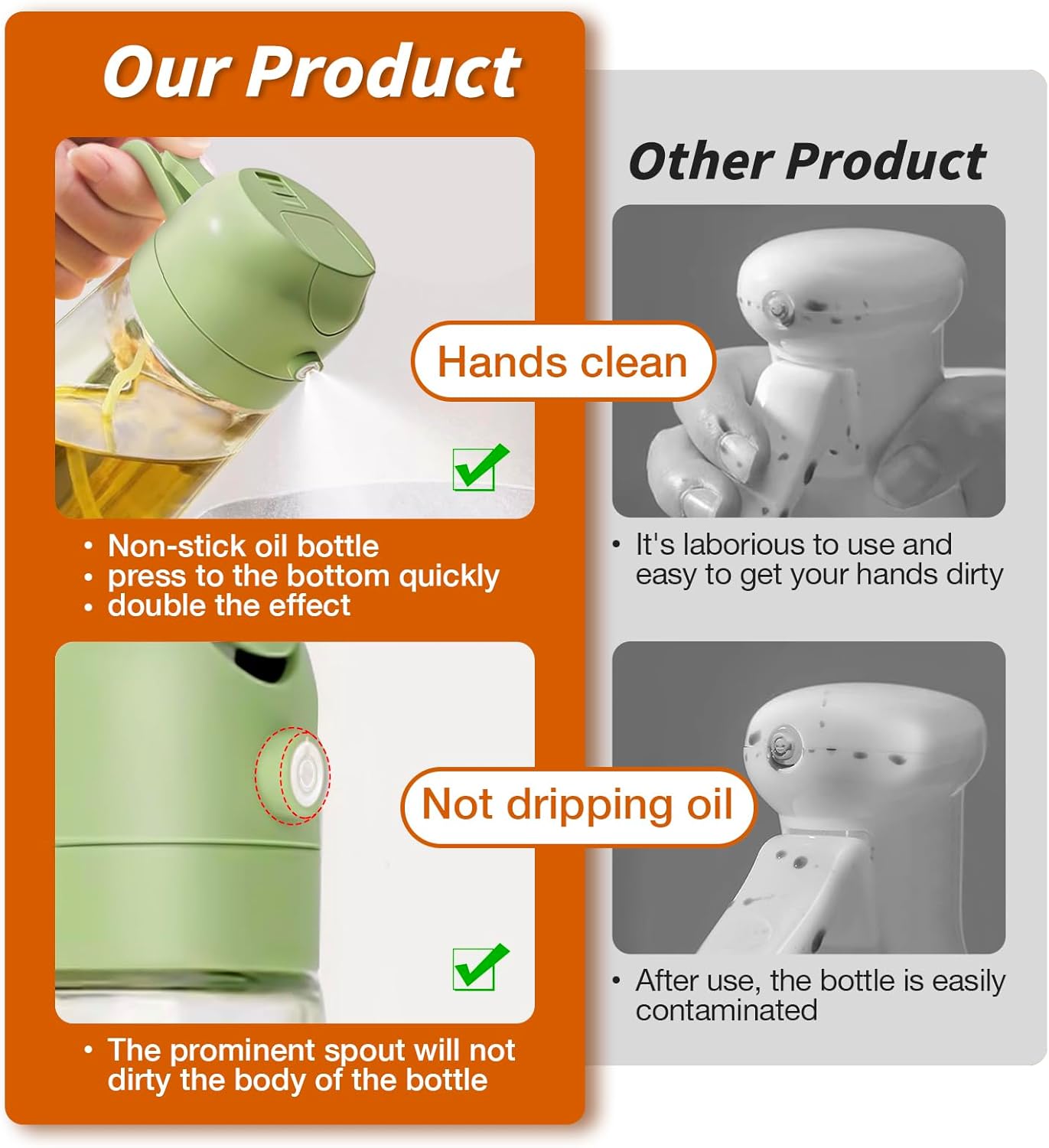 Dual-Function Oil Spray Bottle for Cooking 470ml Black