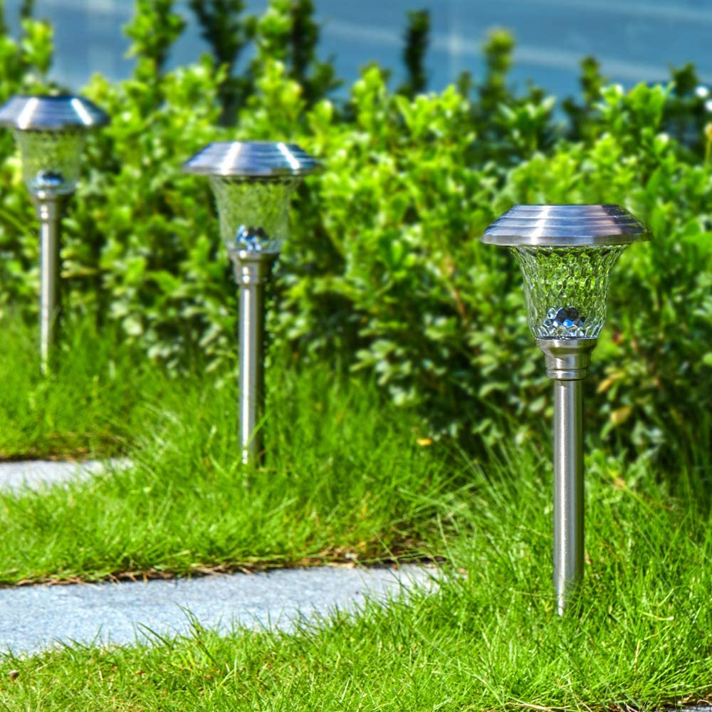 SOLAR PATH LIGHT GLASS STEEL Light SLIVER 4 Pack