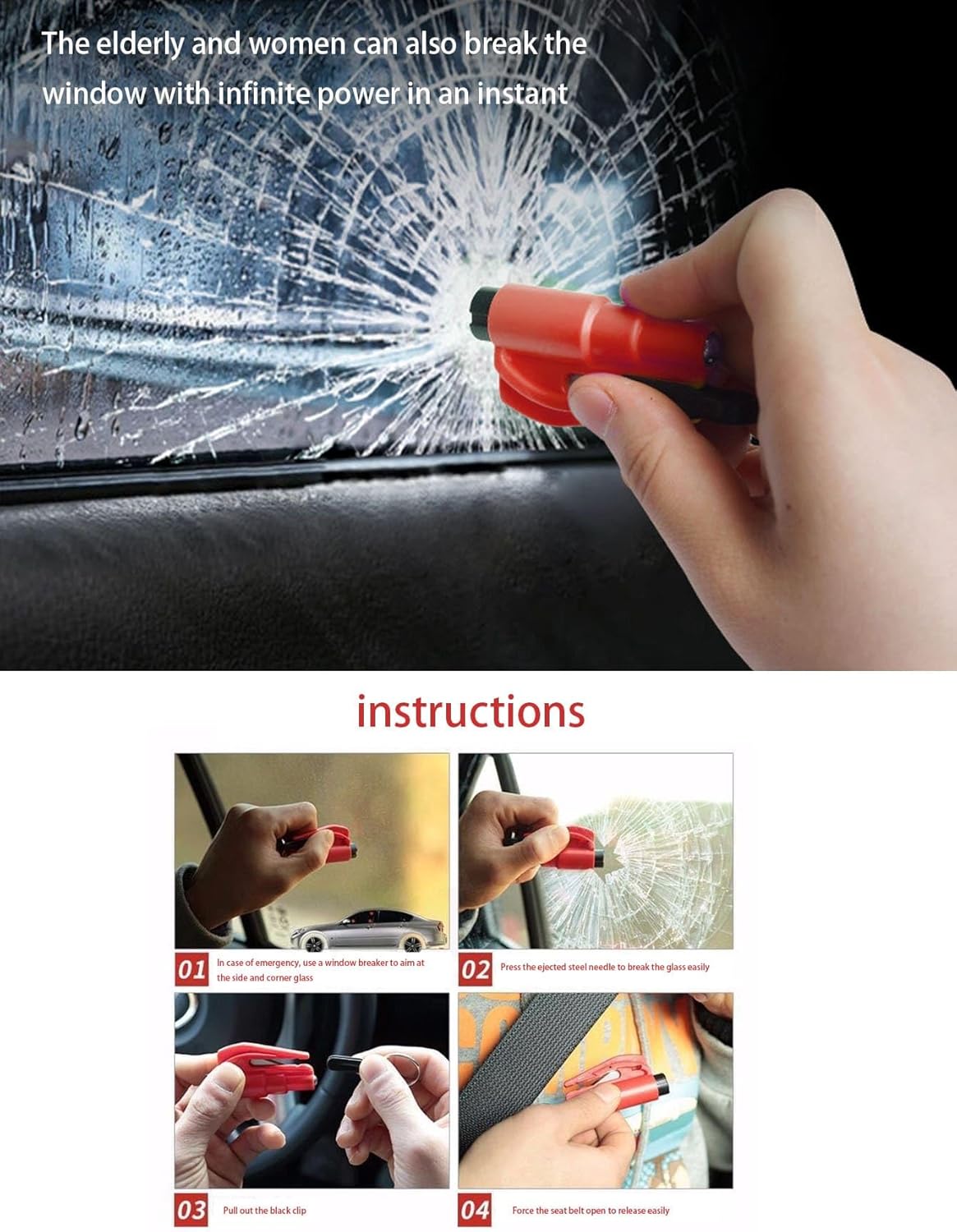 3 Pack 2-in-1 Car Emergency Escape Tool with Seatbelt Cutter Window Breaker Survival Whistle Glass Breaker