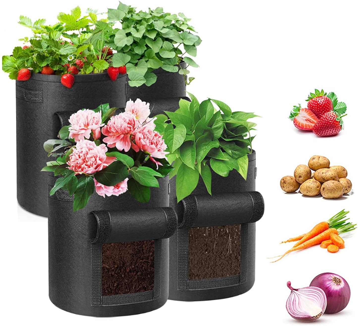Plant Grow Bag with Window 25L 4PCs Black