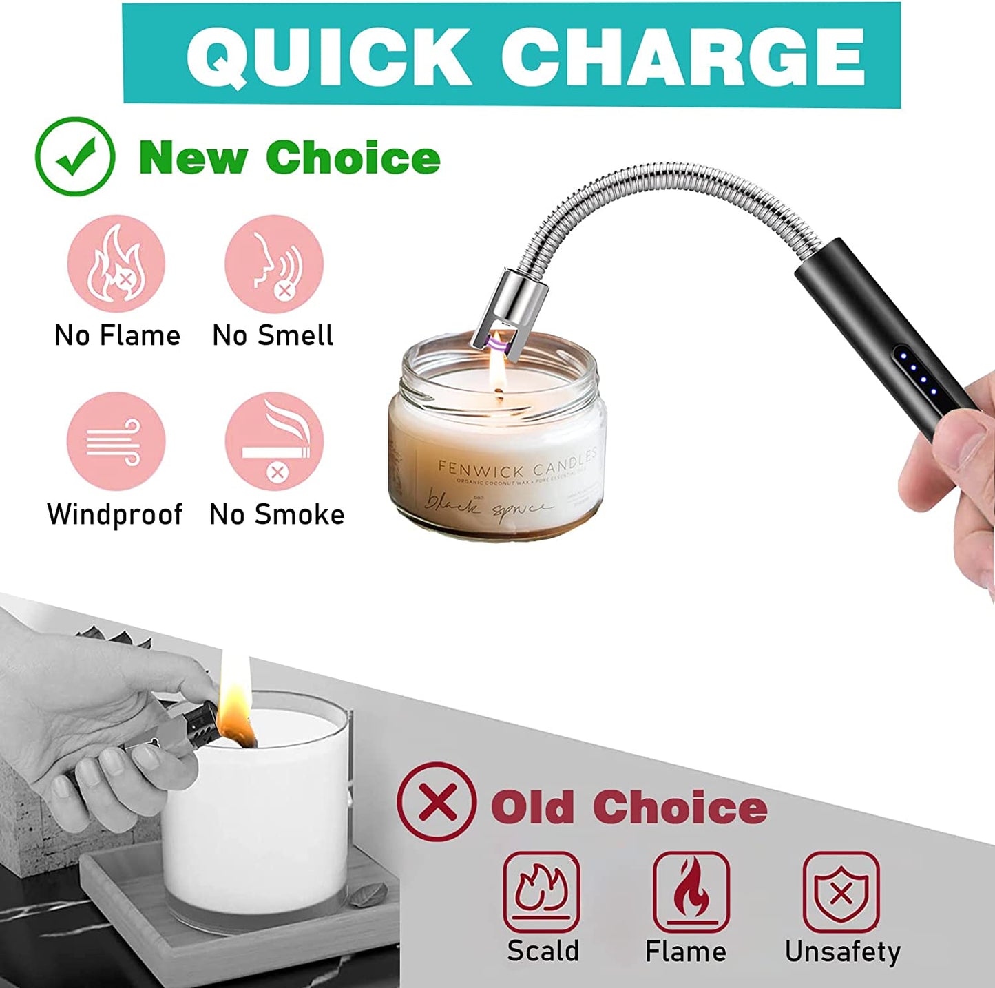 Electric Flameless Candle BBQ Lighter - Black and Sliver