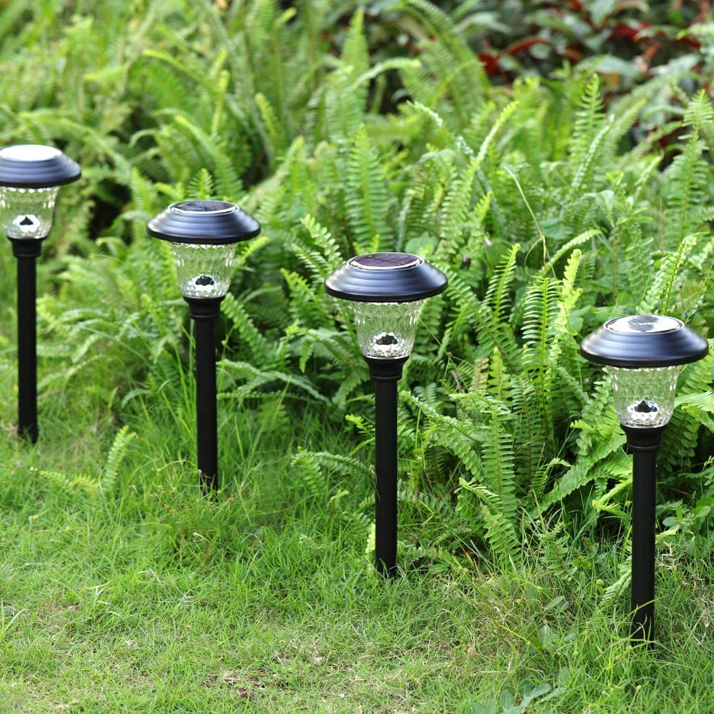 SOLAR PATH LIGHT GLASS STEEL Light BLACK 4 Pack