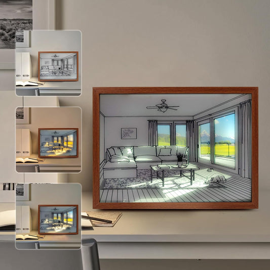 Lighting up Painting Decor Light Up Painting 3 Color Light Change Light up Photo Frame Wall Lamp - Mountain