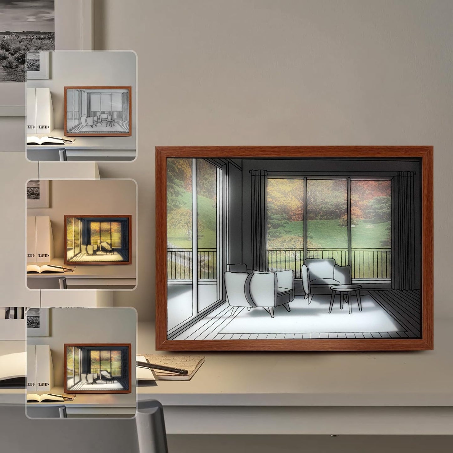 Lighting up Painting Decor Light Up Painting 3 Color Light Change Light up Photo Frame Wall Lamp - Forest