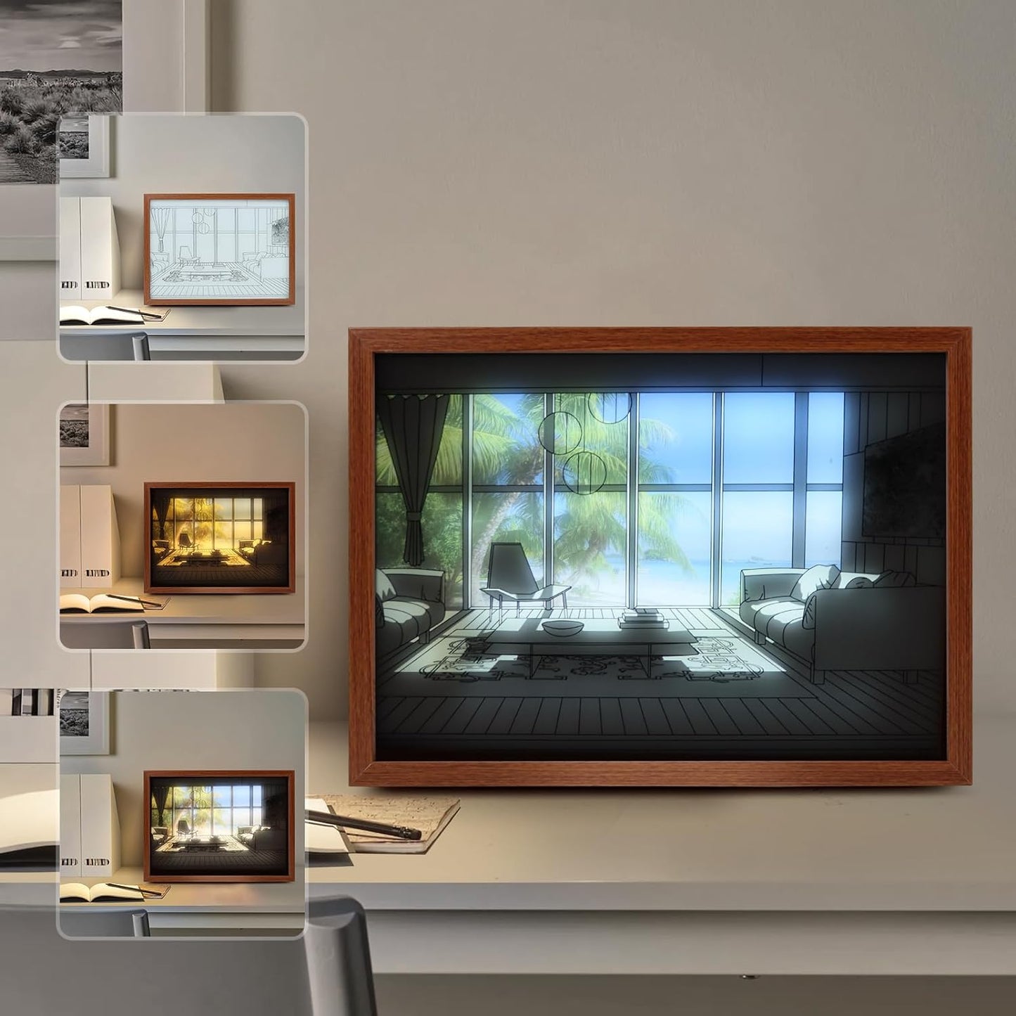 Lighting up Painting Decor Light Up Painting 3 Color Light Change Light up Photo Frame Wall Lamp - Beach