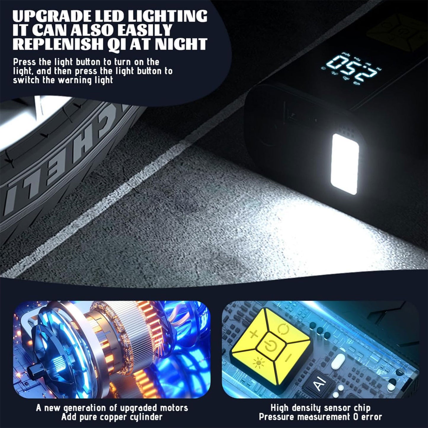 Portable Air Compressor 150PSI Digital Tire Inflator with LED Light & Pressure Gauge