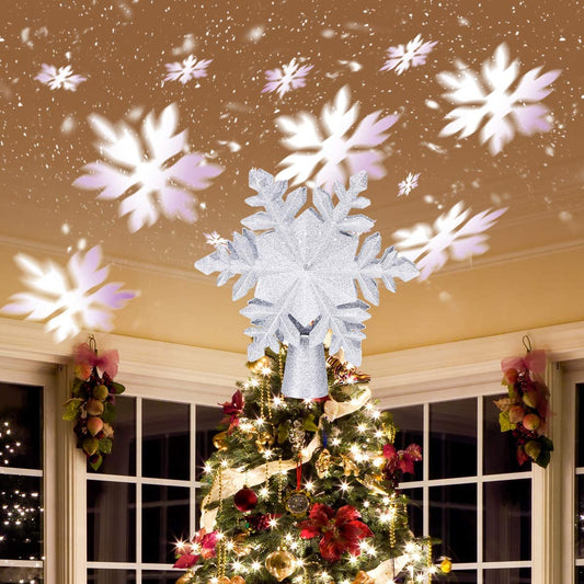 Christmas Tree Decoration Light Christmas Tree Topper Lighted Sliver Snow