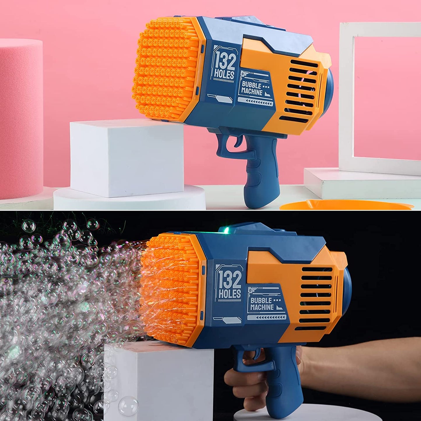 132 Holes Bubble Rocket Launcher with Lights - Blue